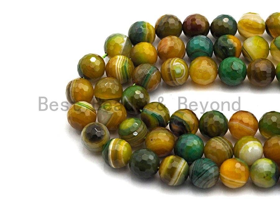 High Quality Faceted Green Yellow Banded Agate beads, 6mm/8mm/10mm/12mm Agate Gemstone beads, Natural Agate Beads, 15.5inch strand, SKU#U455