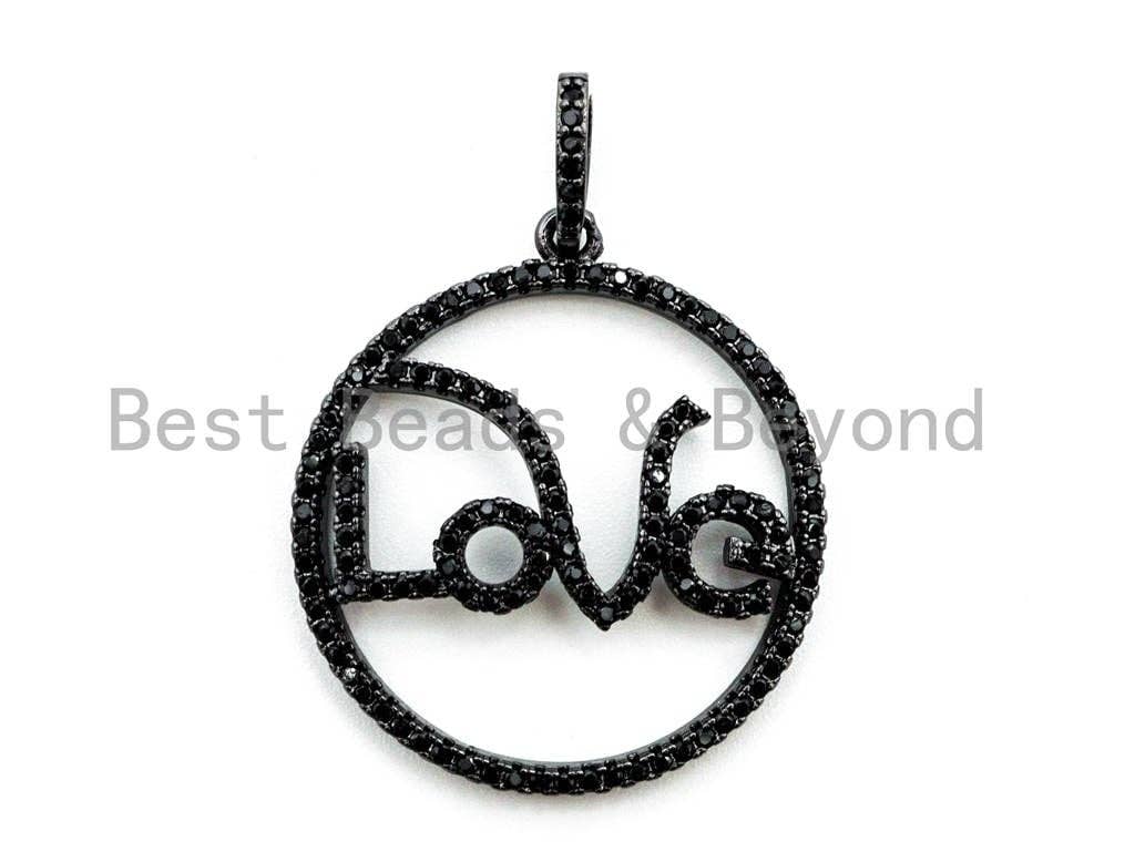 CZ Micro Pave Love Letter in a Ring Pendant, Cubic Zirconia Pendant/Charm,Pave Findings, Gold/Black/Silver/Rose Gold, 27x37mm, sku#F314