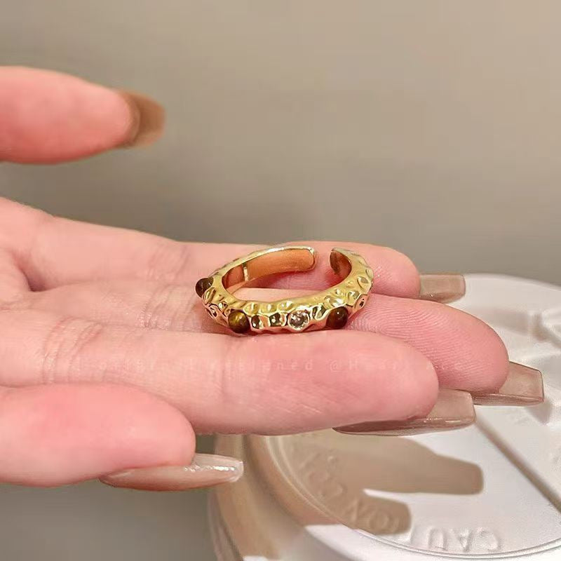 Maillard Tiger Eye & Zircon Ring For Women, 2026 New Style, Light Luxury High-End Index Finger Ring, Fashion Personality Band