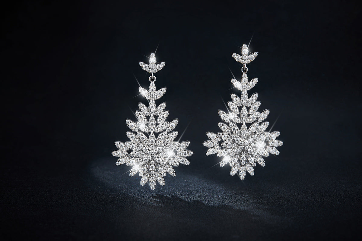 S925 Sterling Silver Platinum Plated Moissanite Long Dangle Earrings  Cluster Leaf Design With GRA Certificate Luxury Jewelry Gift Box Set For Women