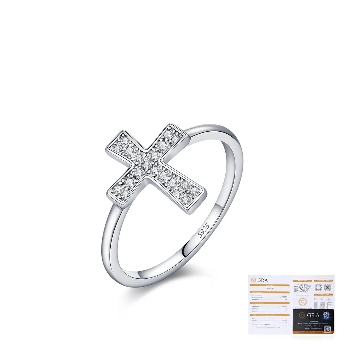 Cross Engagement Ring in Sterling Silver with D-Color VVS1 Moissanite Accents