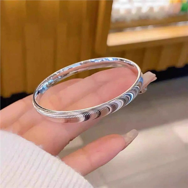 9999 Solid Silver Closed Bangle Bracelet - Brushed Finish Minimalist Smooth Band for Women