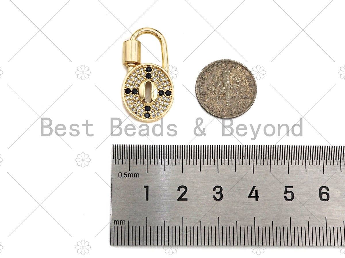 18K Gold Black Clear CZ Micro Pave Cross Oval Lock Clasp, Oval Lock Shape Clasp,Pave Lock,15x29mm,sku#K142