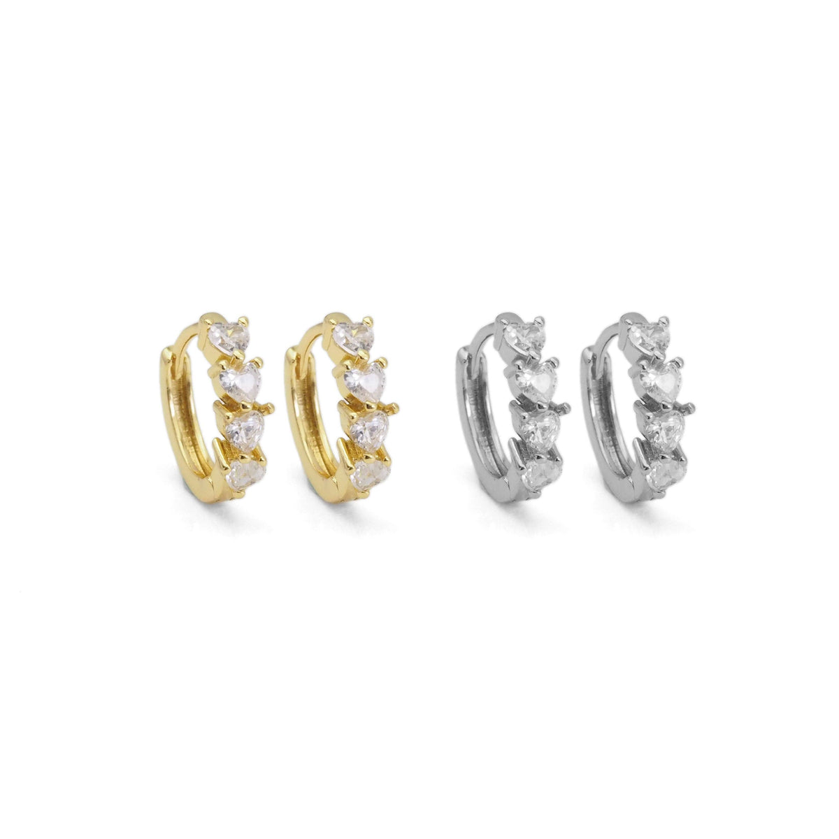 Gold Silver String Heart CZ Huggie Earrings, Sku#A123