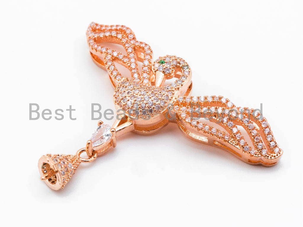 CZ Micro Pave Bird Tassel Head/ Pendant/Connector with Post, 332x45mm, SKU#F245