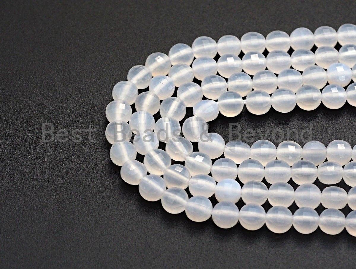 High Quality Natural Turtle Shell Cut White Agate Coin Shape beads, 6mm/8mm/10mm Checkboard Cut White Agate Beads, 16" Full strand, Sku#U691