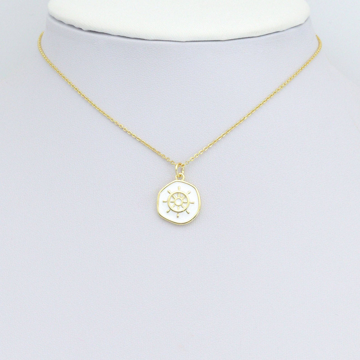 White Enamel Ship Wheel Coin Charm Pendant,Sku#LX871