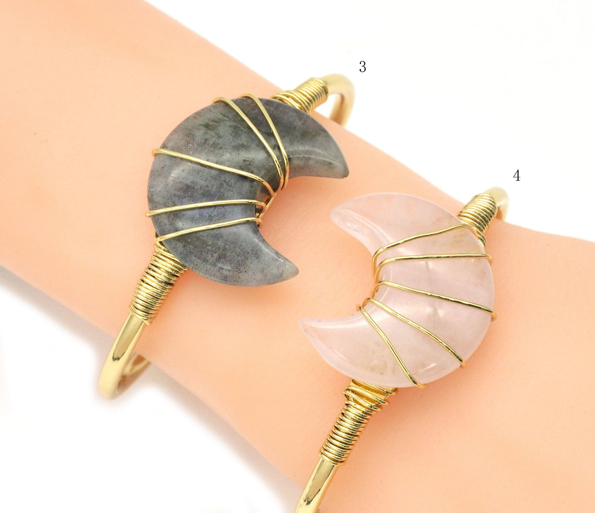 Gemstone Moon Shape Wire Trapped Cuff bracelet, sku#LY25