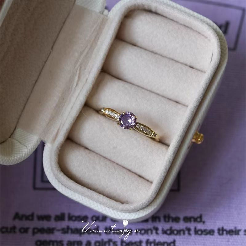 Vintage Purple Floral Design  Retro Enamel Clover Flower With Sparkling Zircon Accents, Exuding Elegant French Charm.