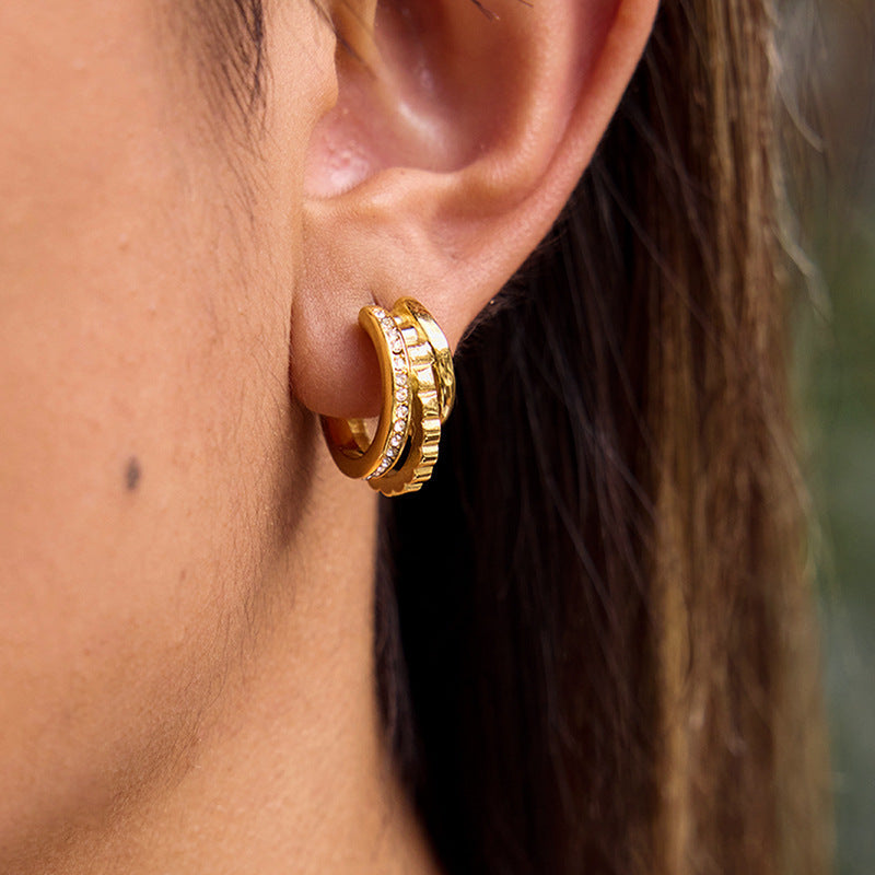 Stainless Steel Rhinestone Earrings For Women