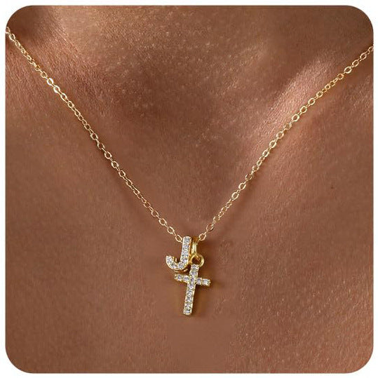 Zircon Inlaid 26 Letter Cross English Necklace