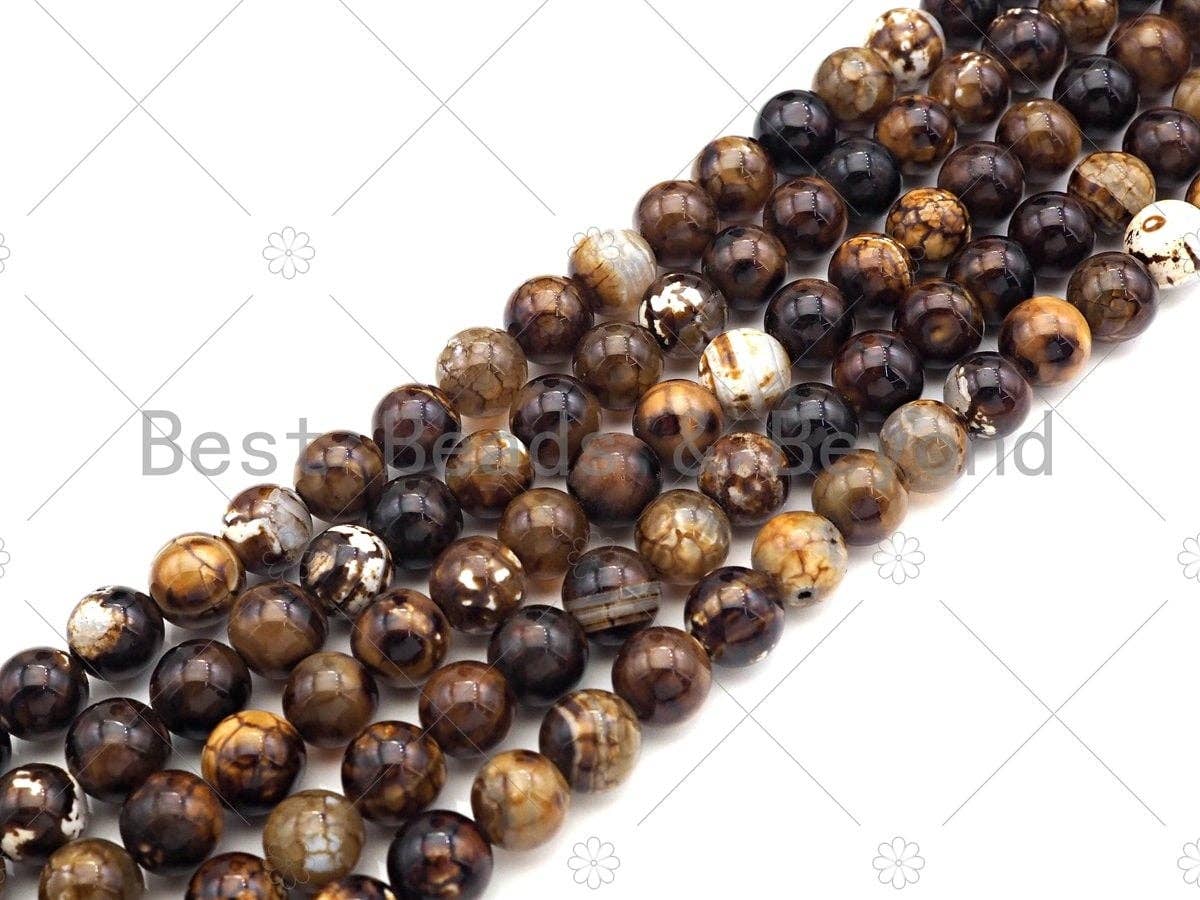 Quality Natural Brown Black Fire Agate Smooth Round Beads, 8mm/10mm Fire Agate, Natural Agate, 15.5'' Full Strand, Sku#U1047