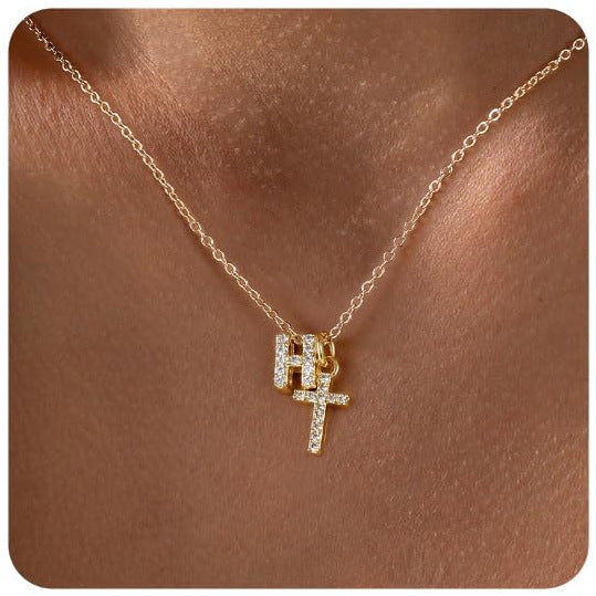 Zircon Inlaid 26 Letter Cross English Necklace