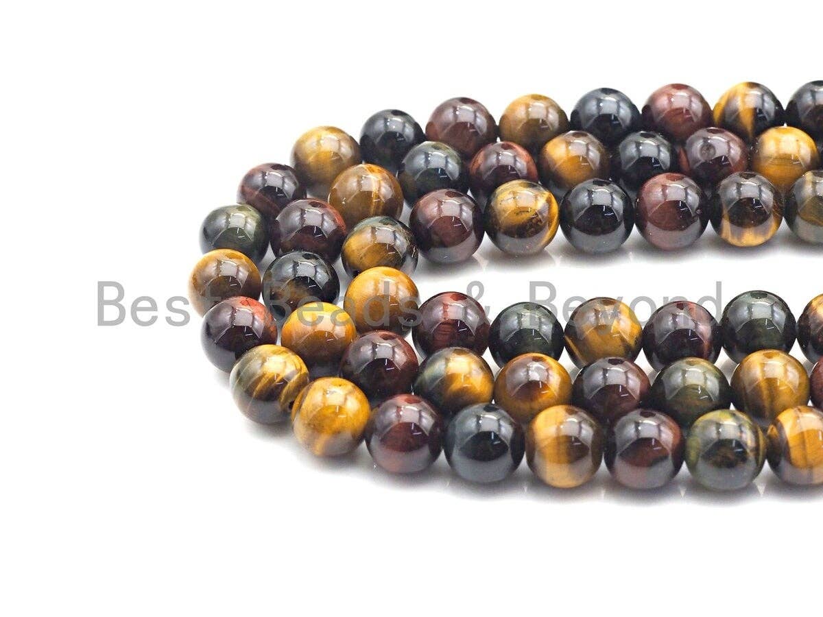 Quality Natural Red Yellow Blue Tiger Eye, Mixed Color Tiger Eye Beads, 6mm/8mm/10mm/12mm Tiger Eye Beads,15.5" Full Strand, sku#UA65