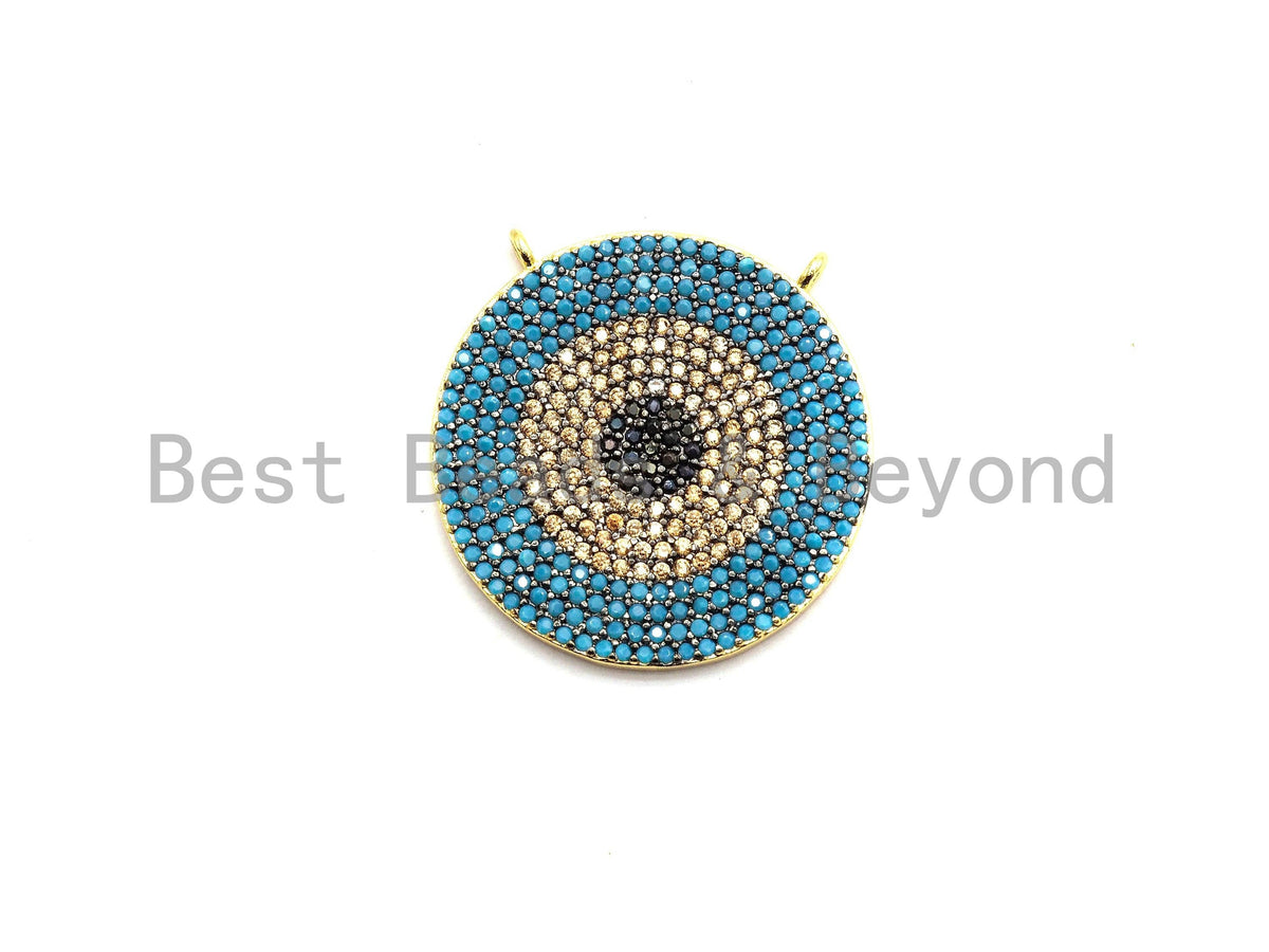 Colorful CZ Micro Pave Evil Eye Round Pendant, Green/Turquoise/Cobalt/Fuchsia/Violet CZ Pave Charm, 25mm, sku#F718