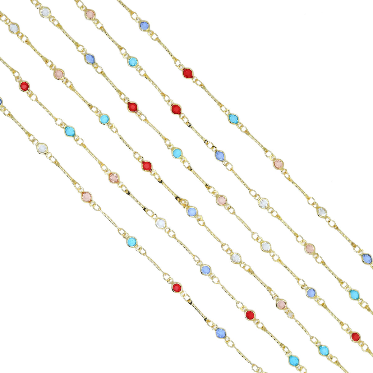 Colorful/Clear CZ Brass Wire Wrapped Gold Plated Chain by Yard- Link Findings, SKU#HX09