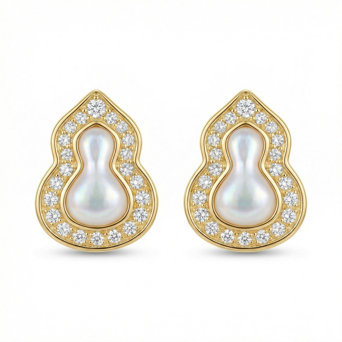 925 Sterling Silver Exquisite Mother-of-Pearl and CZ Gourd-Shaped Stud Earrings