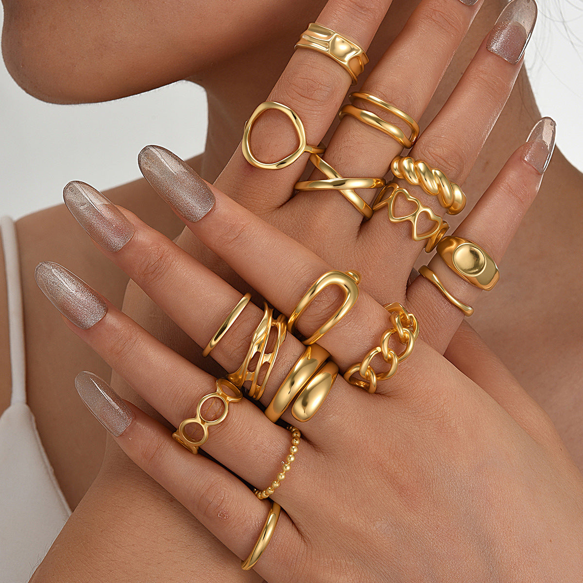 Niche-style Geometric Hollowed-out Heart Open-ring Jewelry