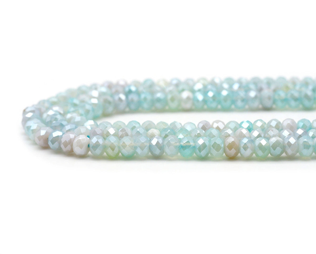 Mystic Natural Aqua Blue Banded Agate Rondelle Faceted Beads, Sku#UA251