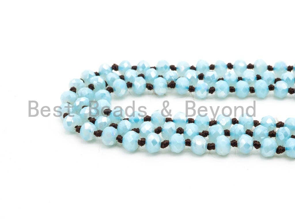60/36 EXTRA Long Hand Knotted Mint Color Crystal Necklace, Double Wrap Necklace, Mint 2x4mm/5x8mm Rondelle Faceted Crystal Beads,SKU#D24