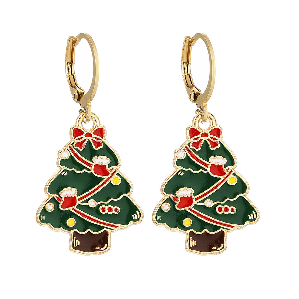 Cross-Border Personalized Christmas Alloy Earrings Christmas Hat Colorful Star Dot Diamond Christmas Tree Elk Gingerbread Man Earrings