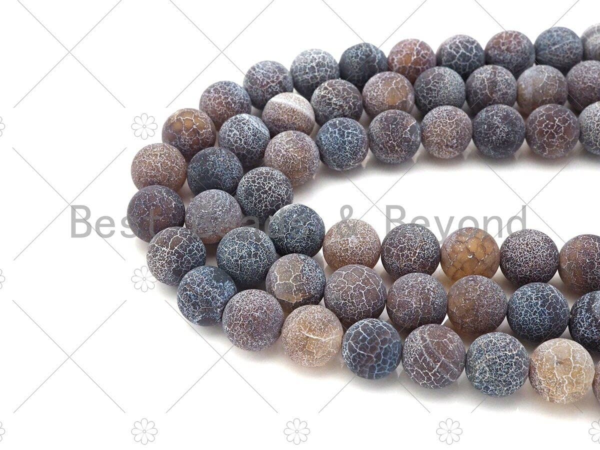 High Quality Natural Brown Frosted Matt Fire Agate, Round 6mm/8mm/10mm/12mm Brown Black Fire Agate, 15.5" Full Strand, sku#UA145