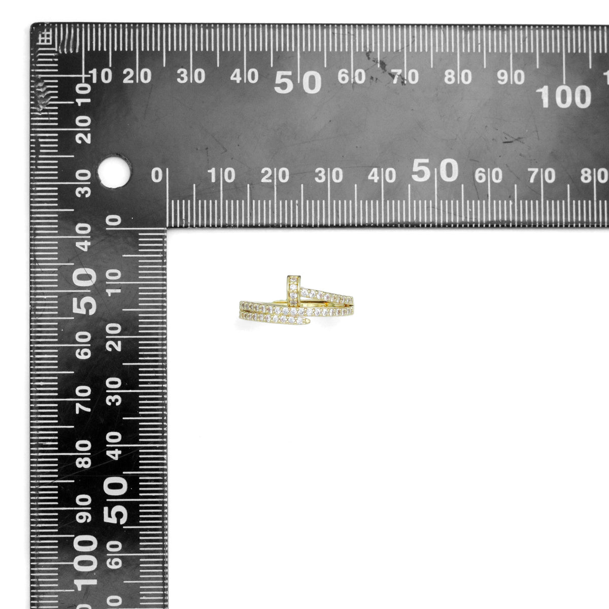 Gold Silver Clear CZ Nail Wrap Adjustable Ring, Sku#A379