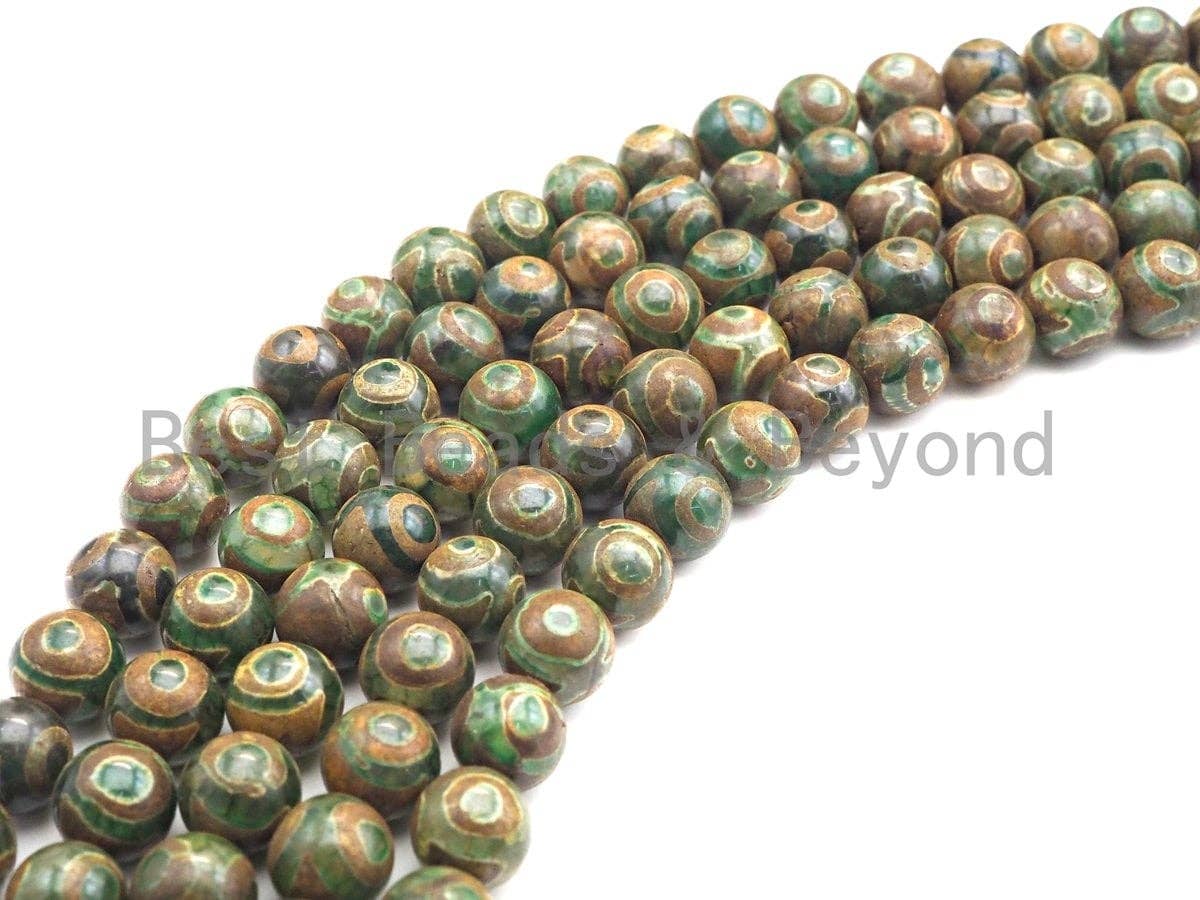 Natural Tibetan Green Agate with Eye Beads, Dzi Eye Agate beads, 6mm/8mm/10mm/12mm Tibetan Round Agate, 15.5" Full Strand, sku#U923
