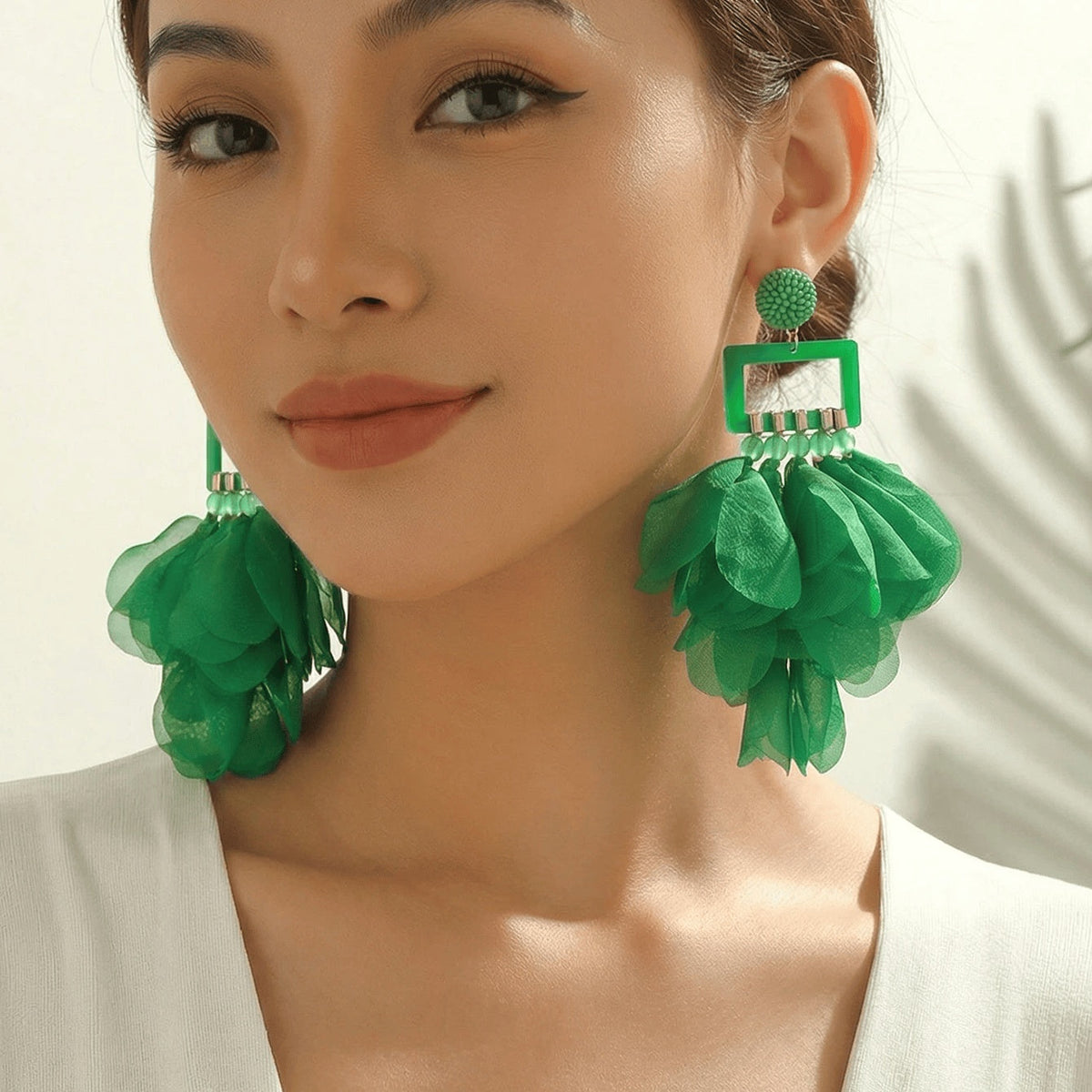 Oversized Chiffon Multi-Layer Tassel Earrings For Women Bohemian Handmade Fabric Jewelry Summer Party Beach Vacation
