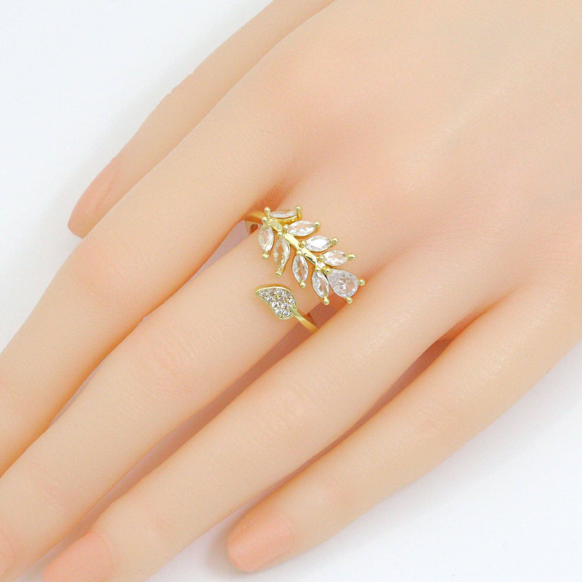 Clear CZ Wheat leaf Statement Adjustable Ring, Sku#A492