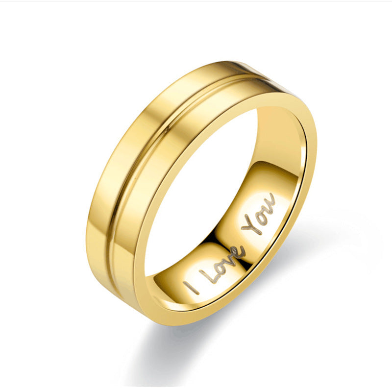 Titanium Steel Couple Ring I LOVE YOU Engagement Diamond-studded Ornament