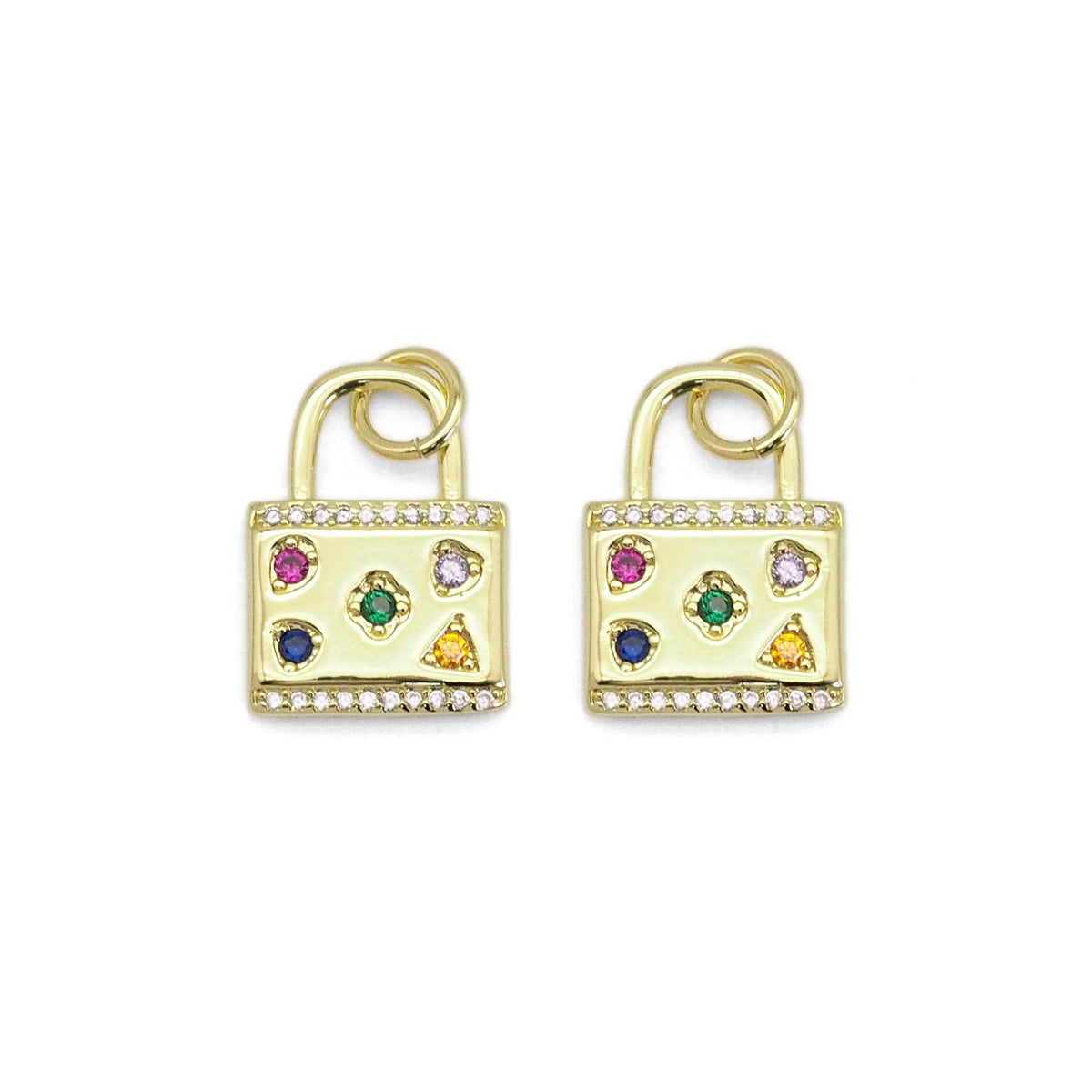 Colorful CZ Gold Lock Charm, Sku#LX365