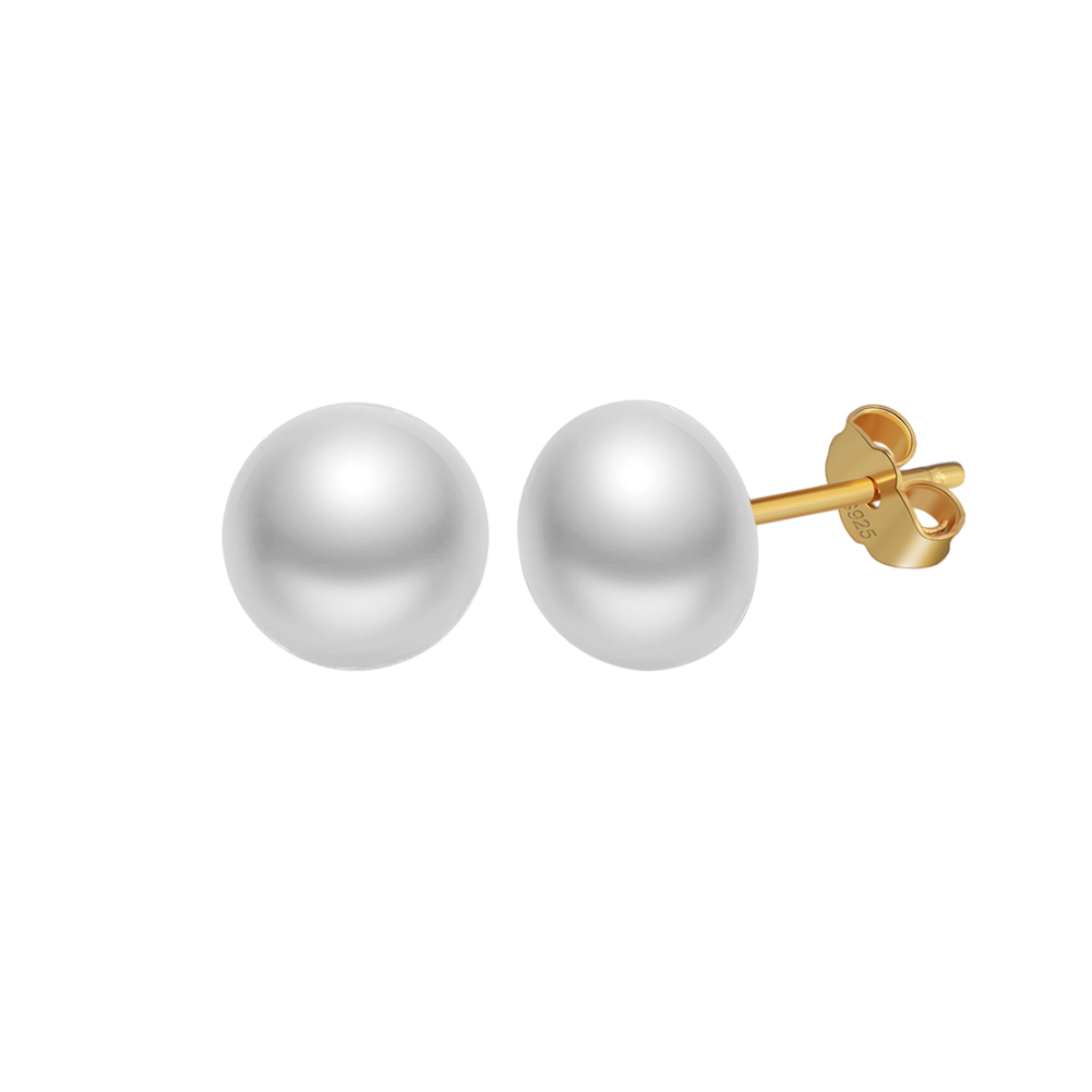 925 Sterling Silver Elegant White Pearl Stud Earrings Featuring S925 Sterling Silver Backings
