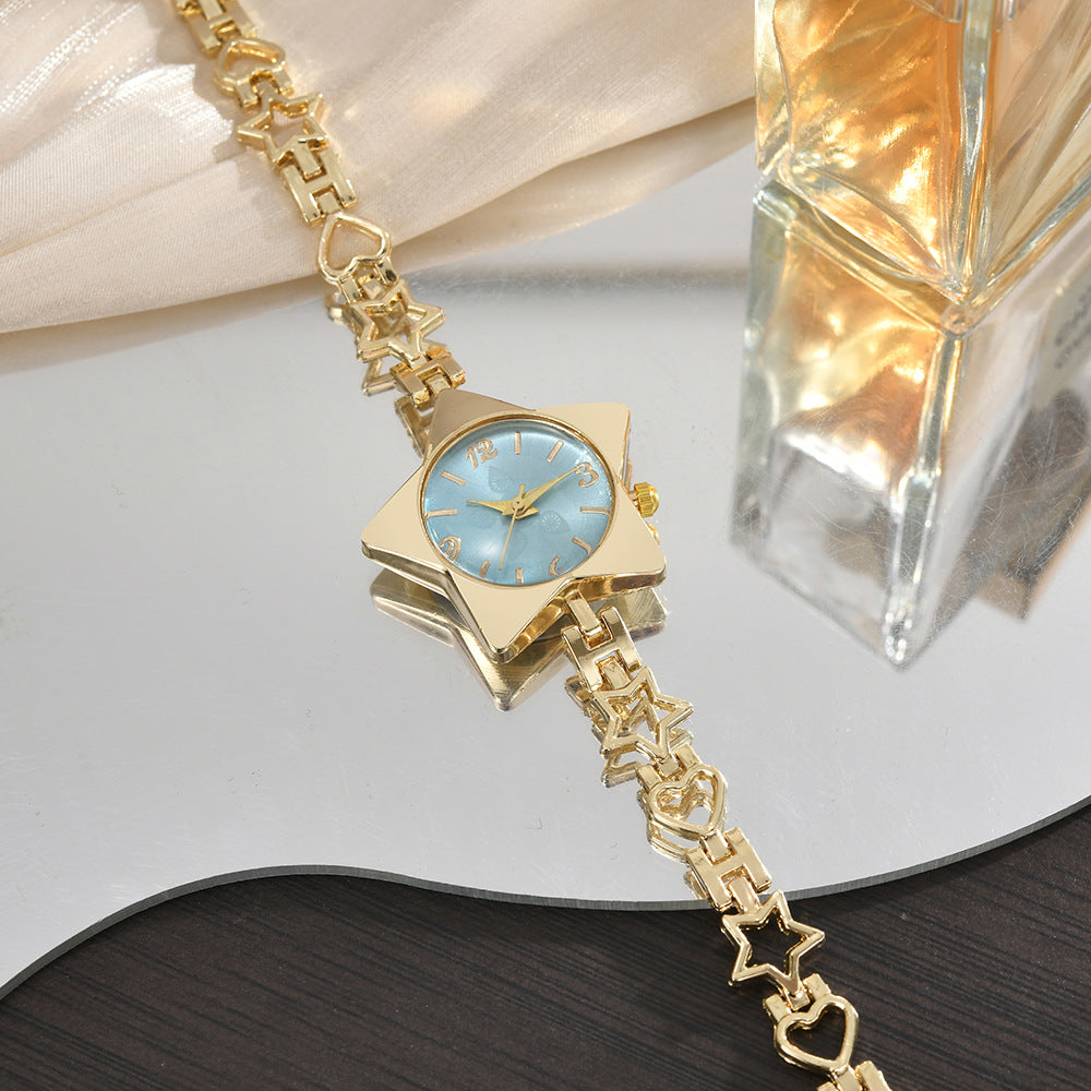 Stylish Edgy Yet Sweet Womens Watch With A Star And Heart Chainquartz Timepiece