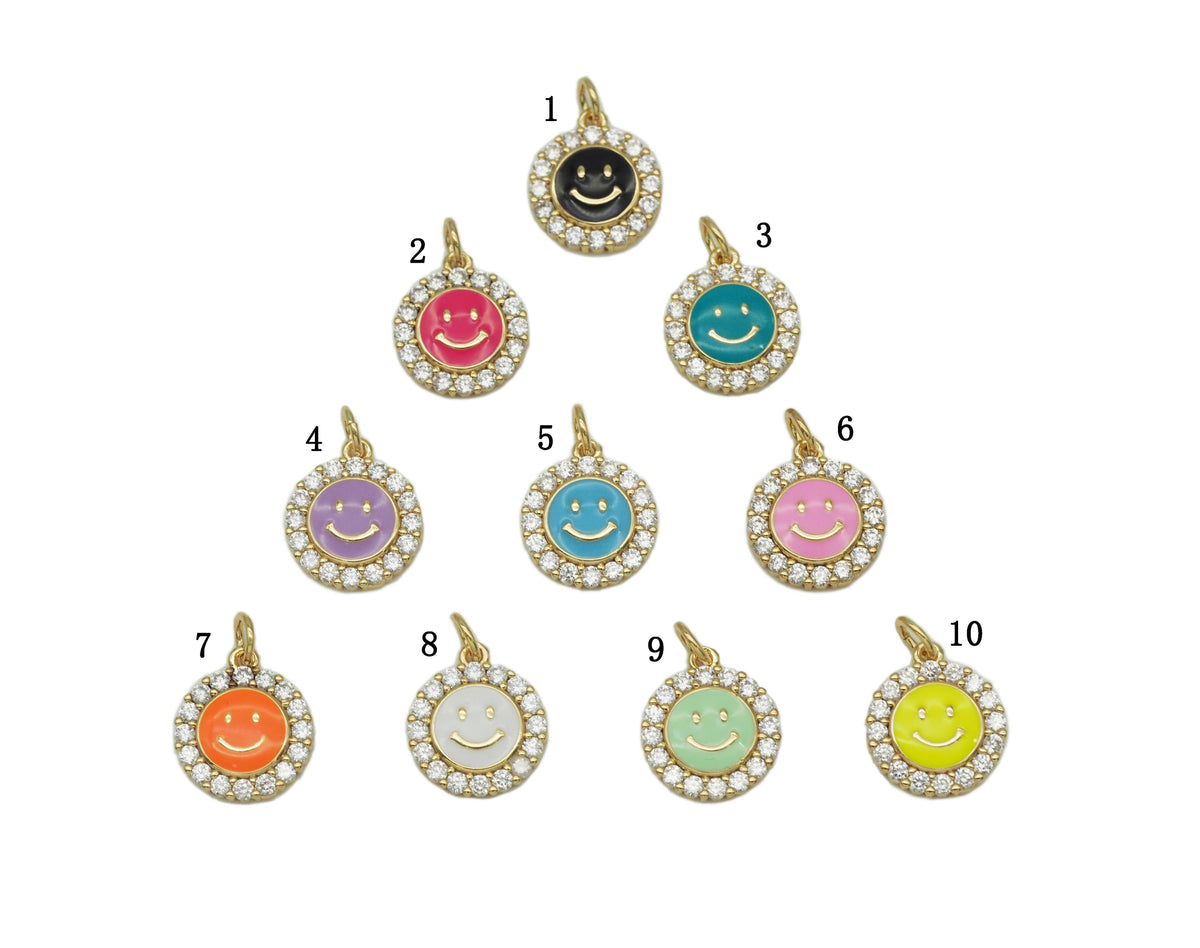 CZ Enamel Round Smiley Face Charm, Sku#F1477C