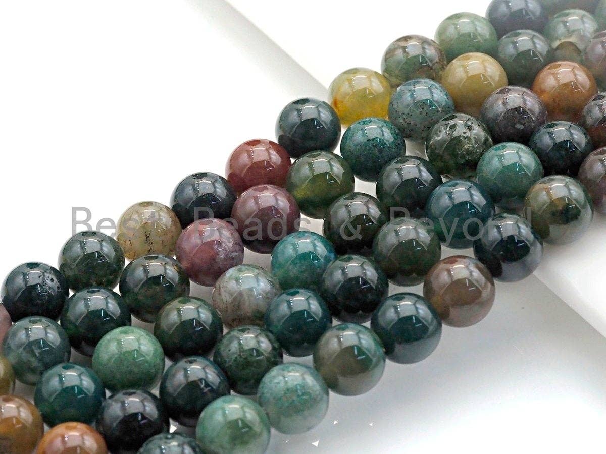 Natural Indian Agate, Round Smooth 6mm/8mm/10mm/12mm/14mm, 15.5" Full Strand, sku#U636