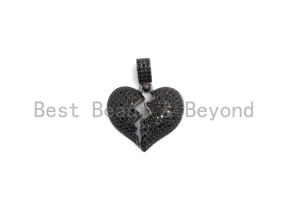 Clear Cz Micro Pave broken Heart Pendant/Charm, CZ Pave Charm in Gold/Rose Gold/Silver Finish, 21x23mm,sku#F648