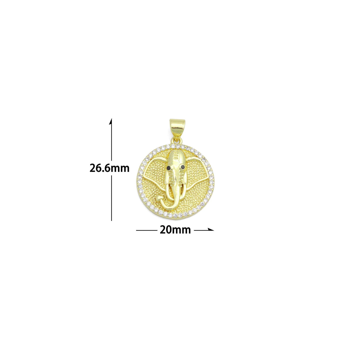 CZ Gold Elephant Head Coin Charm Pendant,Sku#LX860
