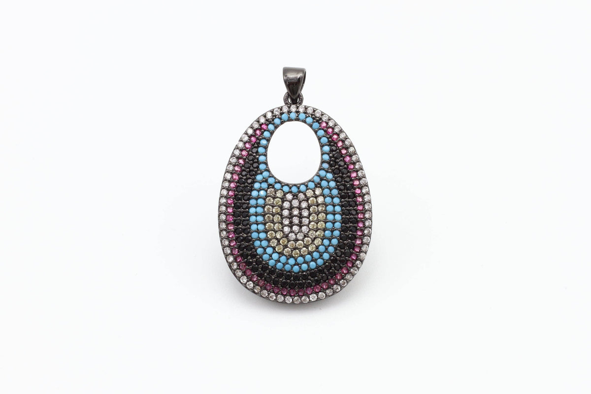 CZ Micro Pave Round Go-Go Evil Eye Pendant, Cubic Zirconia Pendant,23x37mm, sku#F8C