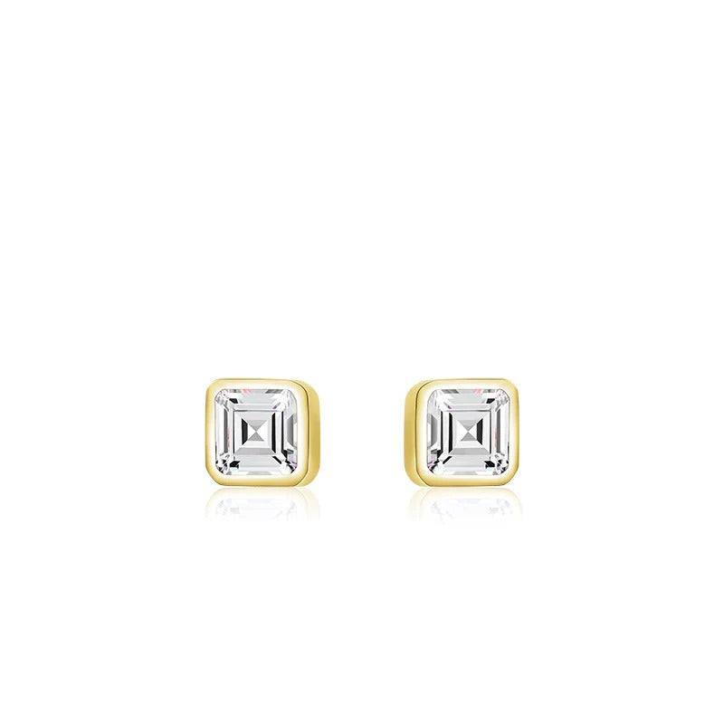 Square Sterling Silver Zirconia Stud Earrings for Women – Minimalist Geometric Design | Cubic Zirconia