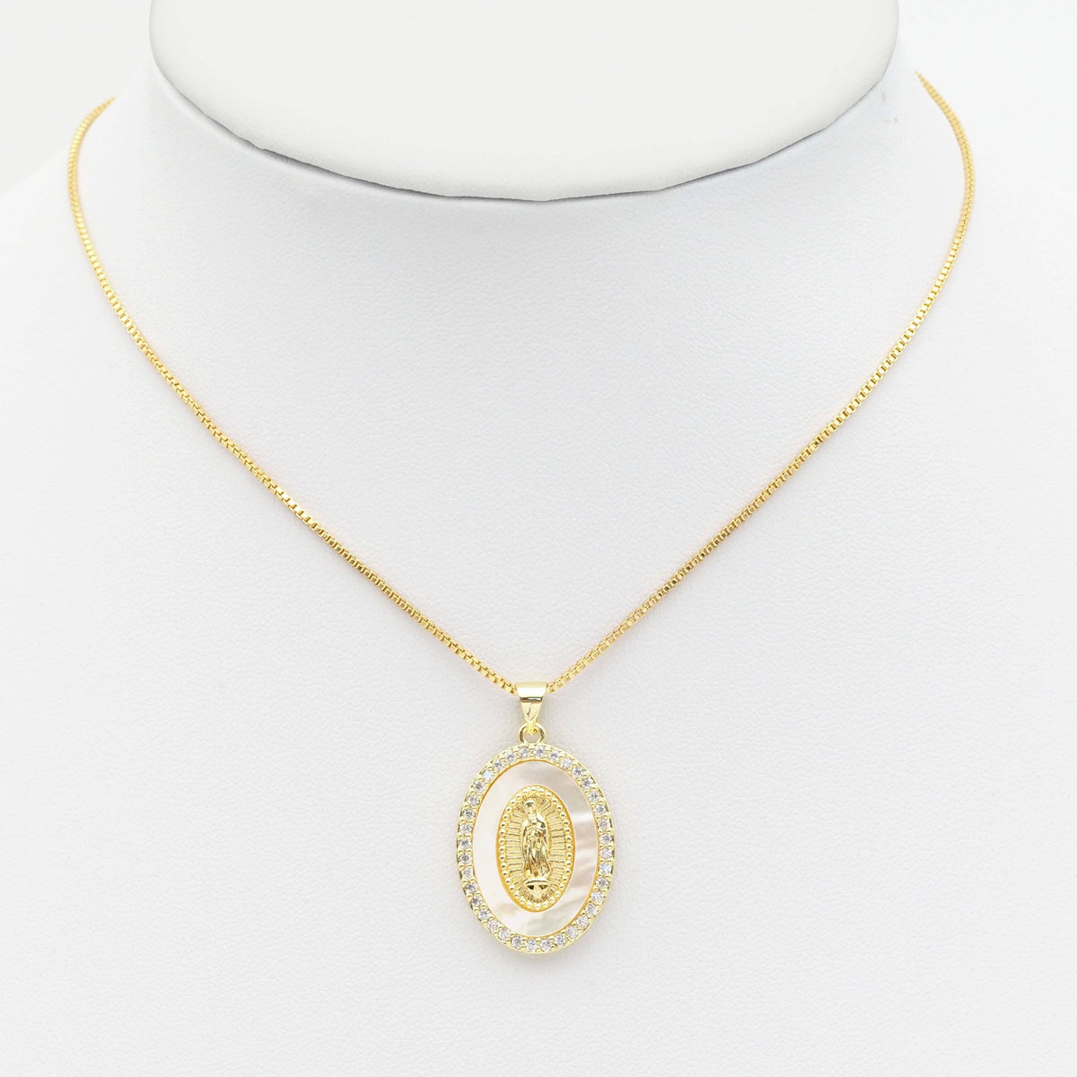 Clear CZ Gold Oval Pearl Virgin Mary Shape Charm, Sku#LX241