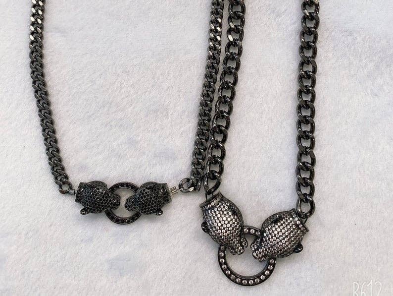 CZ Micro Pave Panther Head Clasp, Black CZ Pave Animal Beads, 50mm, sku#K55