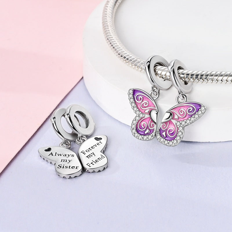 Sisterhood Friendship PendantSilverplated Beaded Heart Bestie Gift