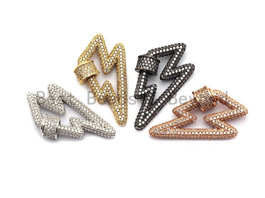 Fully CZ Micro pave Lightning Bolt Clasp, CZ Pave Lock, Gold/Silver/Rose Gold/Gunmetal Carabiner Clasp, 19x31mm, sku#H151