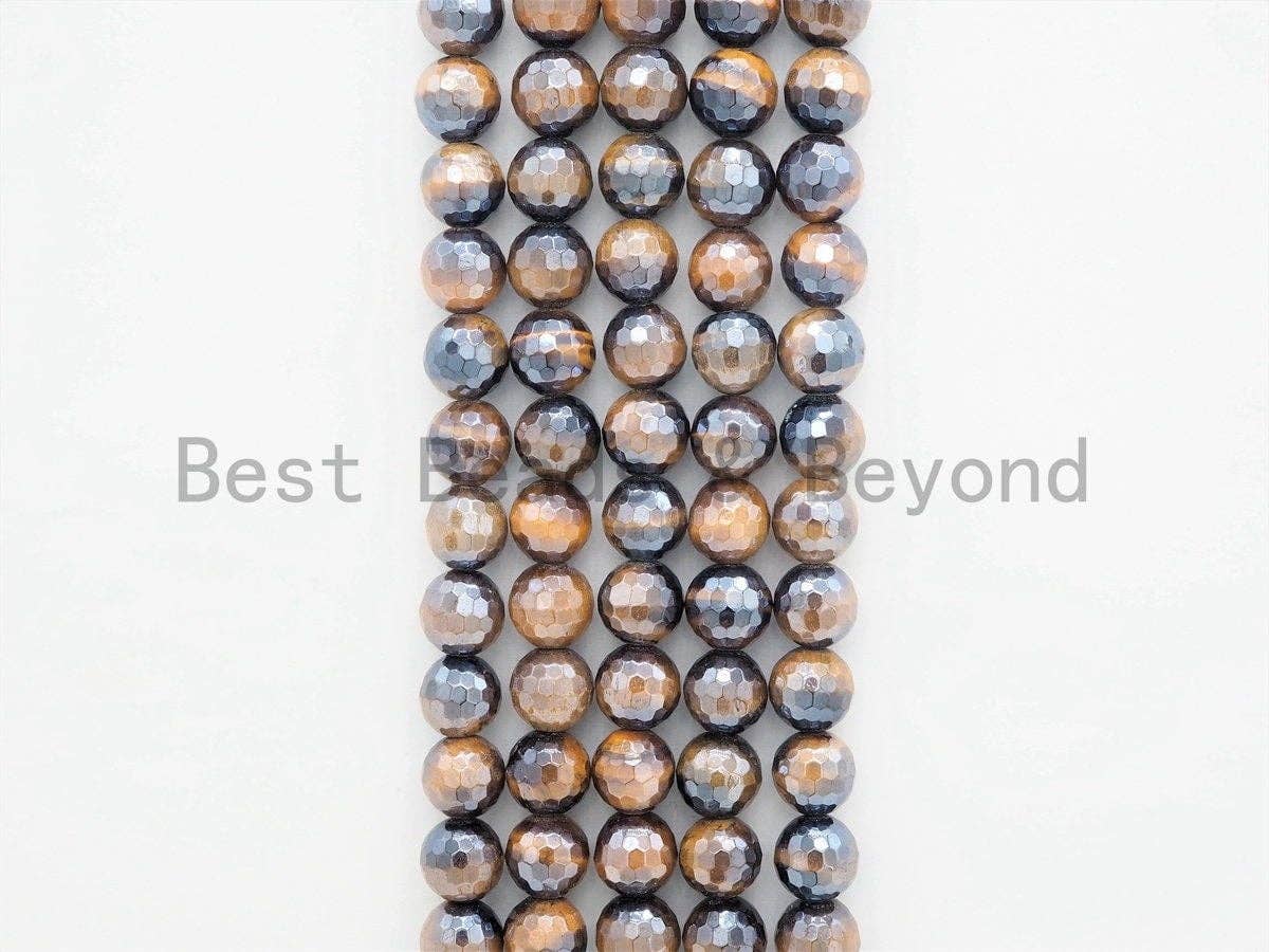 High Quality Mystic Plated Faceted Yellow Tiger Eye Beads, 6mm/8mm/10mm/12mm/14mm Tiger Eye Gemstone Beads, 15inch Full strand, SKU#U411