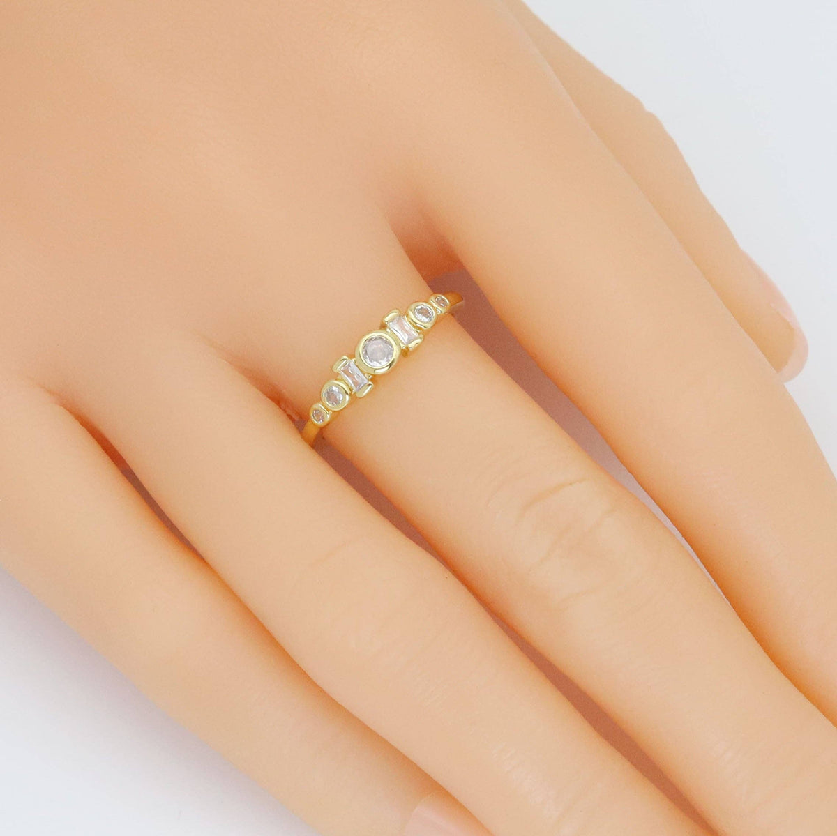 Gold Round Rectangle CZ Adjustable Ring, Sku#LD595