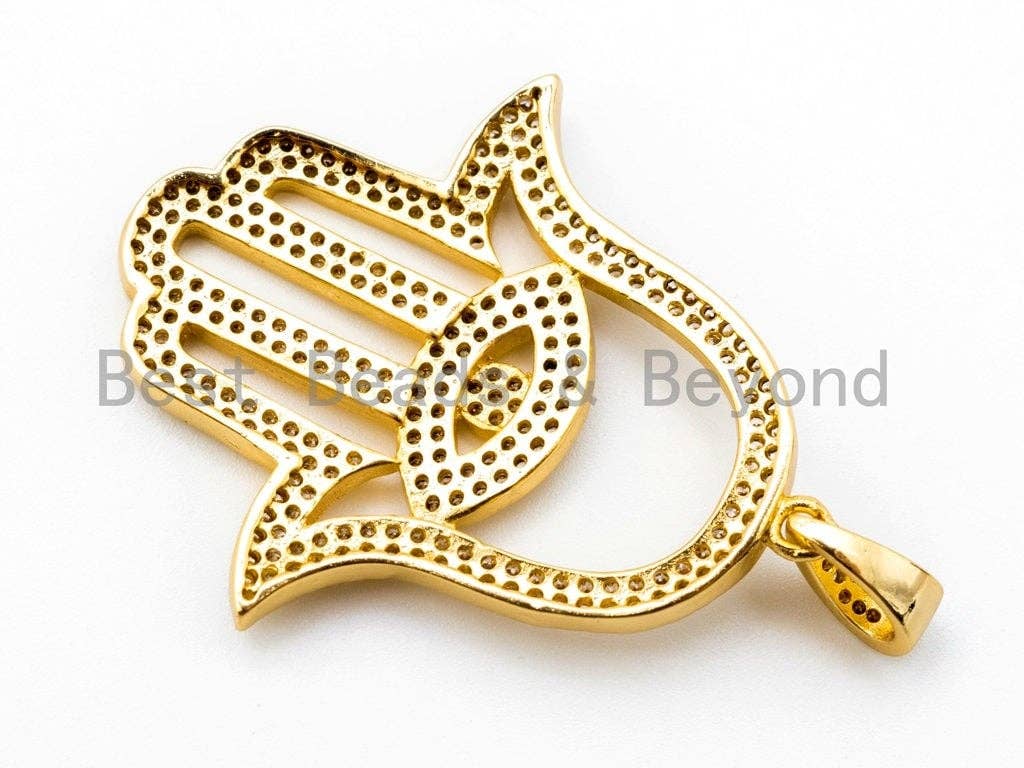 CZ Micro Pave Hamsa Hand with Evil Eye Pendant, F221