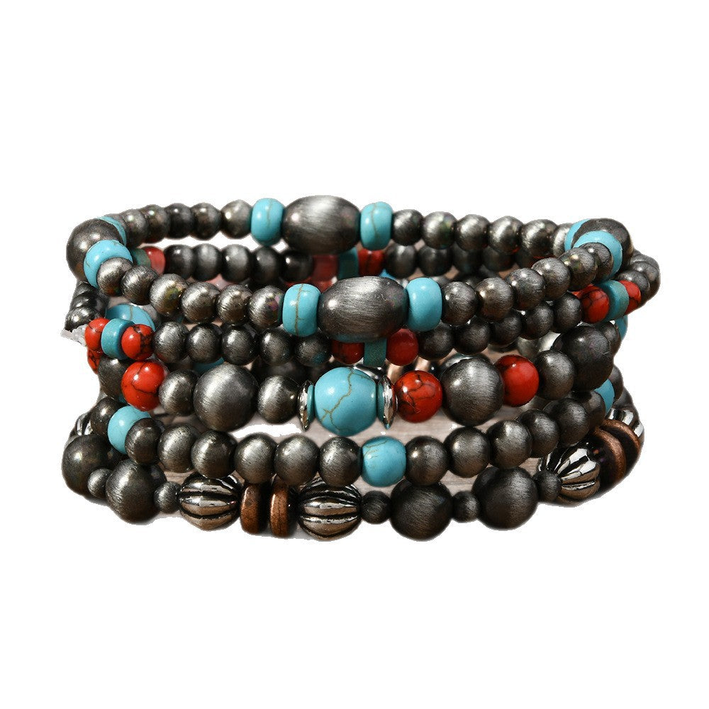 Fashionable Casual Turquoise Beaded Elastic Bracelet