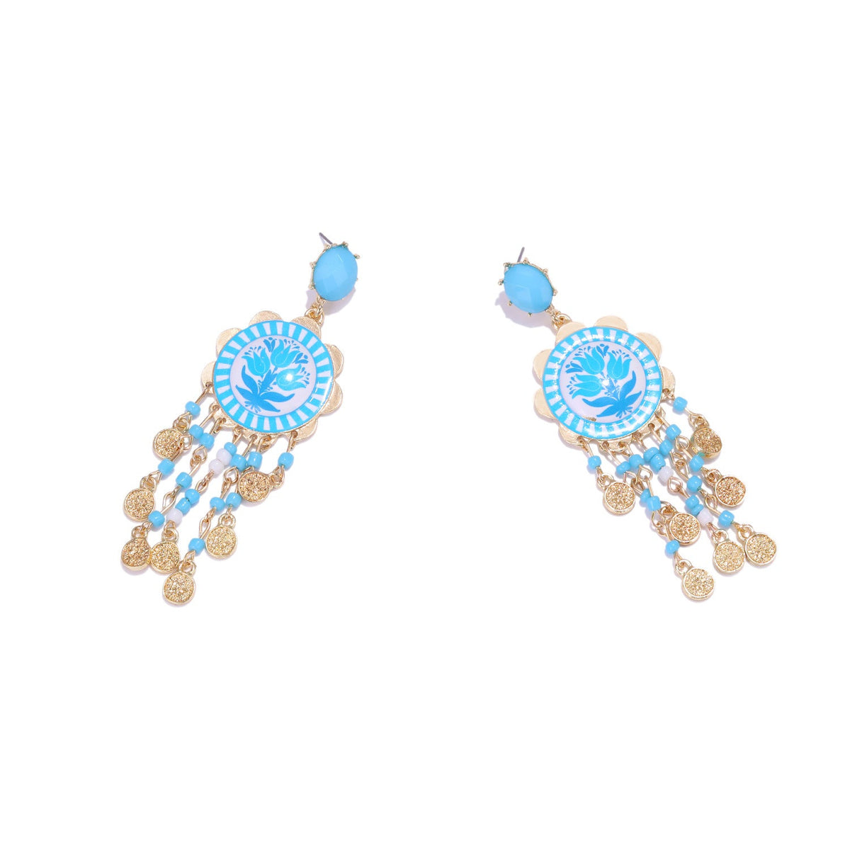 Womens Tulip-Print Tassel Casual Earrings
