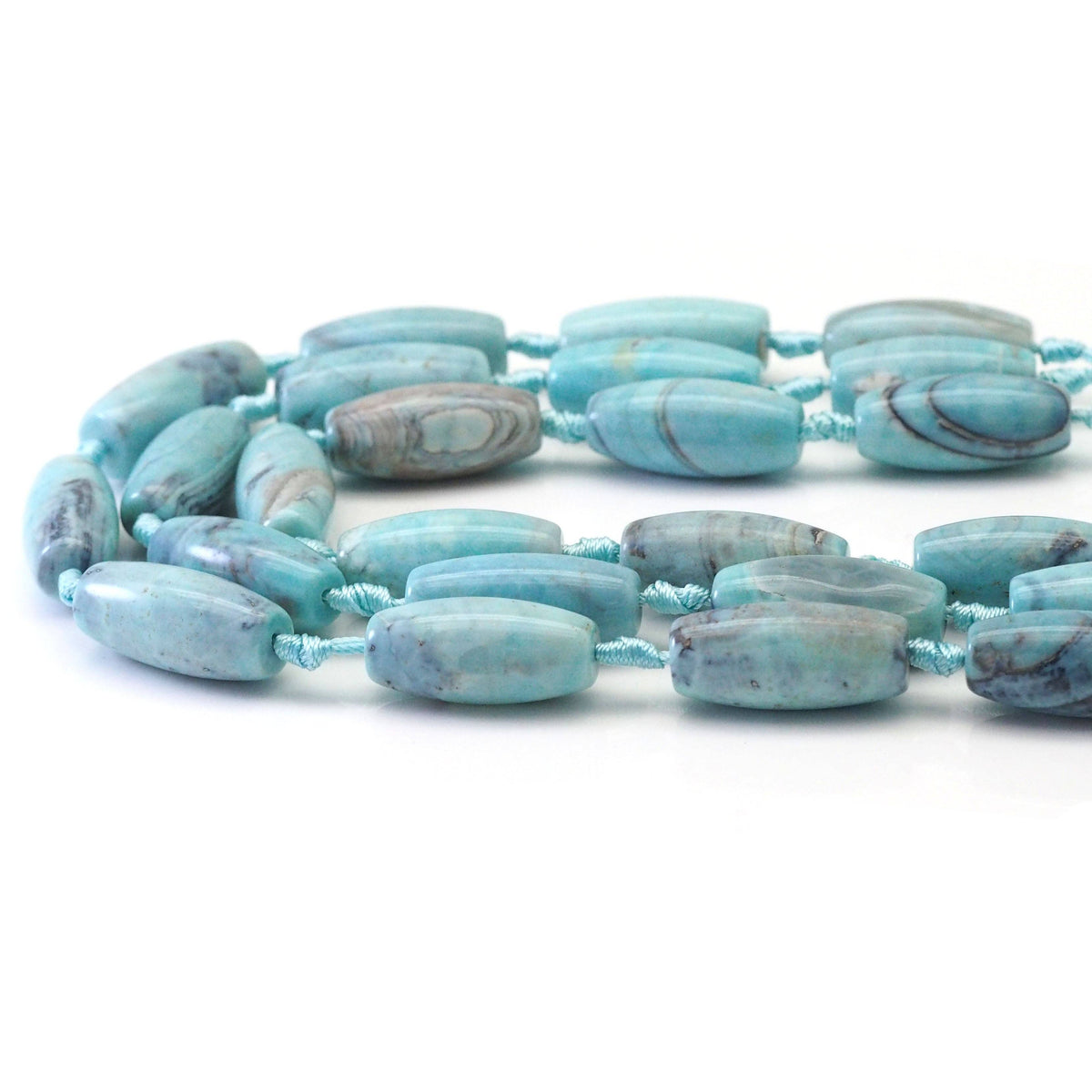 Planet Blue Tibetan Agate Barrel Shape Beads, 13x30mm Focal Beads, Sku#U1630